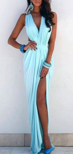 elda maxi dress in pastel blue